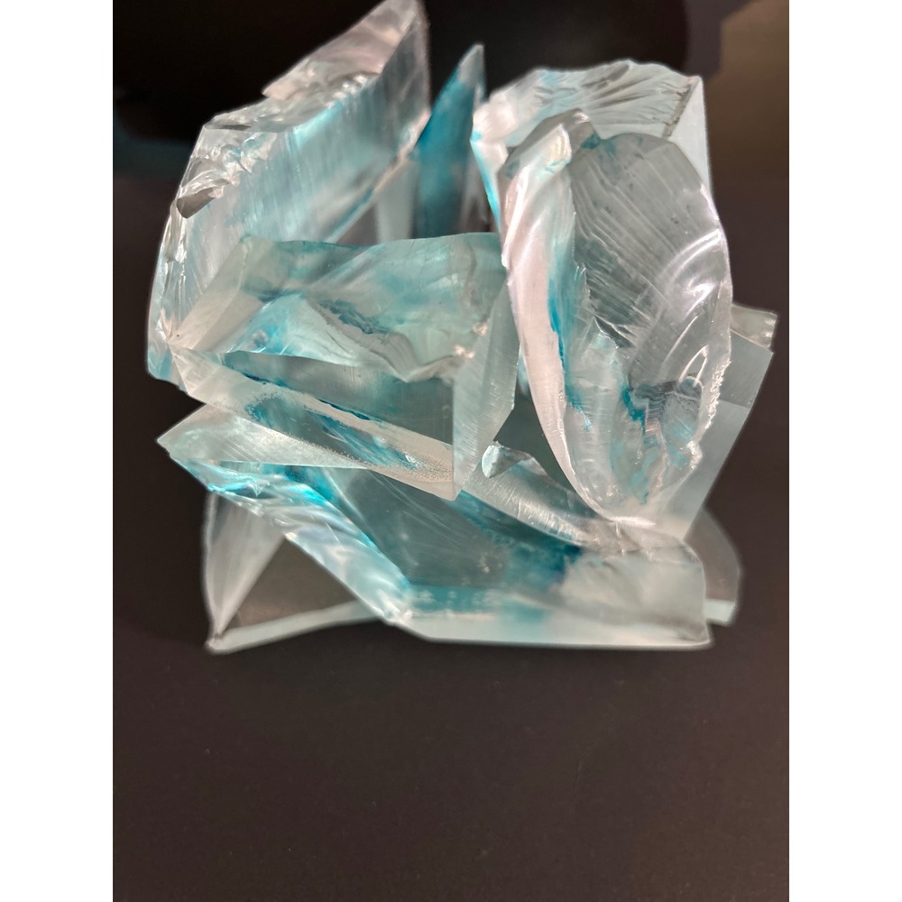 Art Sculpture Resin Blue Clear Abstract Chiseled Ice Block Style Collectible